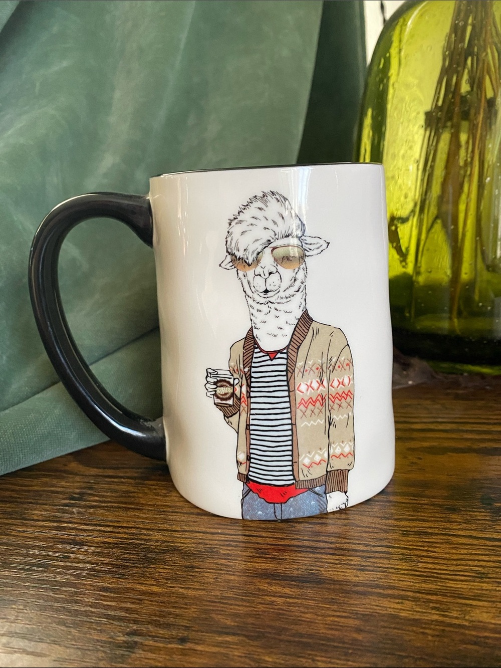 Signature Housewares Hipster Animal Llama Coffee Mug with Cardigan & Sunglasses